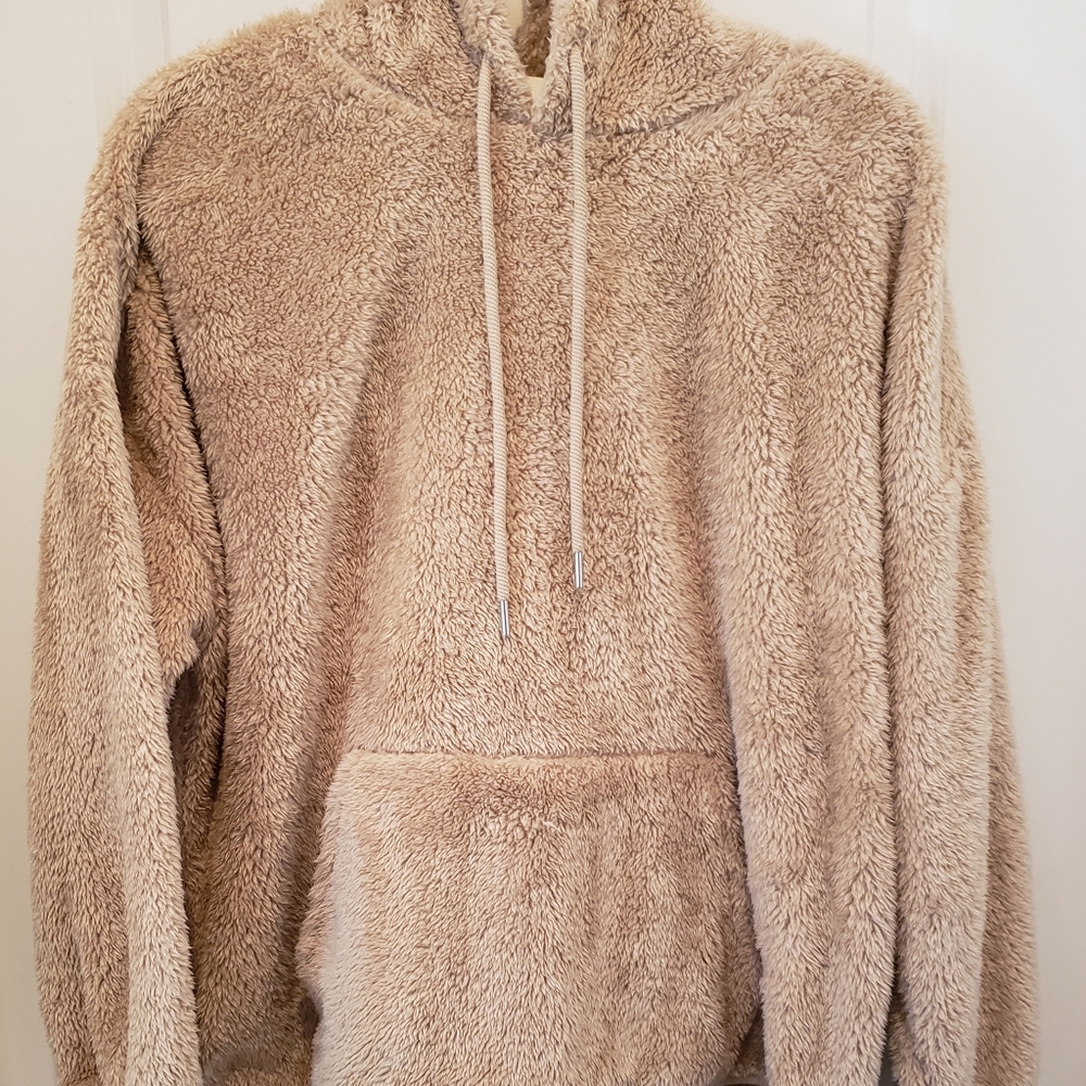 XL H&M Beige Teddy Bear Fleece Pullover Hoodie